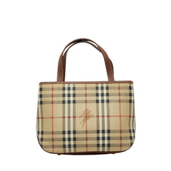 バーバリー ノバチェック シャドーホース ハンドバッグ ベージュ ブラウン PVC レザー レディース BURBERRY 【中古】