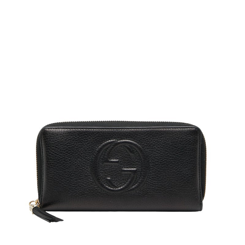 グッチ インターロッキングG ソーホー ラウンドファスナー 長財布 308004 ネイビー レザー レディース GUCCI 【中古】