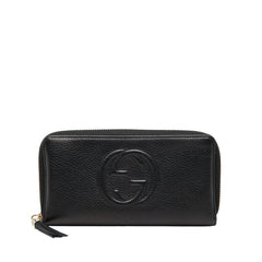 グッチ インターロッキングG ソーホー ラウンドファスナー 長財布 308004 ネイビー レザー レディース GUCCI 【中古】