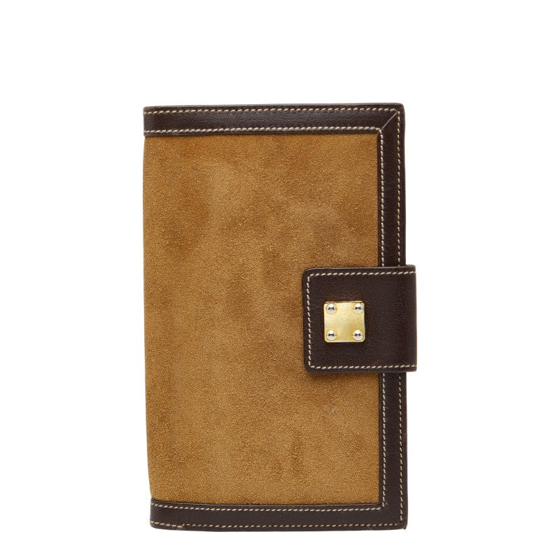 ロエベ アナグラム 二つ折り財布 ブラウン スウェット レザー レディース LOEWE 【中古】