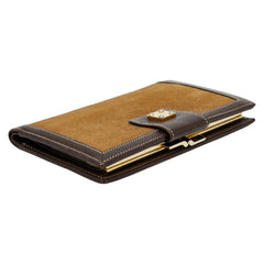 ロエベ アナグラム 二つ折り財布 ブラウン スウェット レザー レディース LOEWE 【中古】