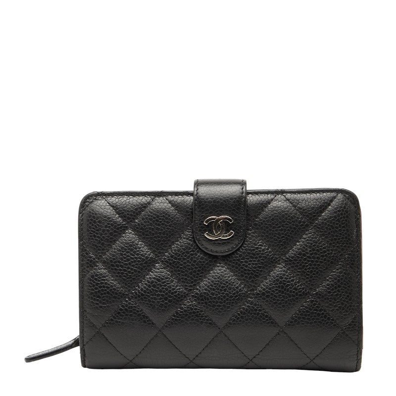 シャネル ココマーク マトラッセ 二つ折り財布 ブラック キャビアスキン レディース CHANEL 【中古】