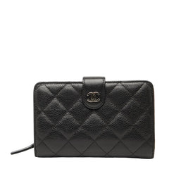 シャネル ココマーク マトラッセ 二つ折り財布 ブラック キャビアスキン レディース CHANEL 【中古】