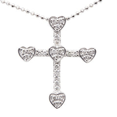 K18WG ホワイトゴールド ダイヤ0.23ct クロス 十字架 ハート モチーフ ネックレス レディース 【中古】