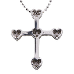 K18WG ホワイトゴールド ダイヤ0.23ct クロス 十字架 ハート モチーフ ネックレス レディース 【中古】