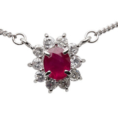 Pt850 プラチナ ルビー0.40ct ダイヤ0.27ct ネックレス レディース 【中古】