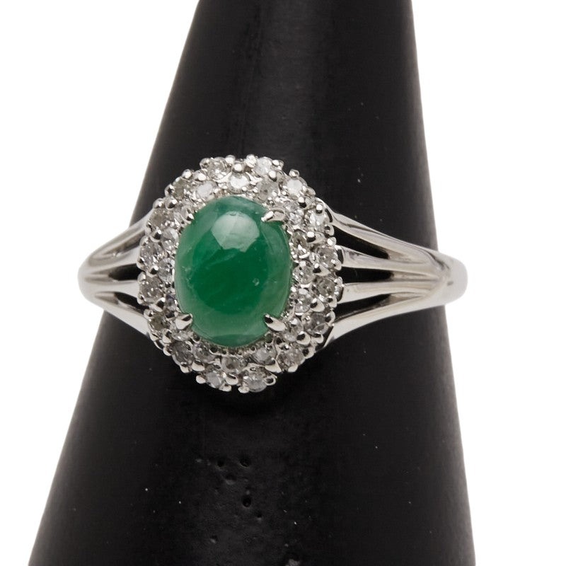 Pt900 プラチナ 翡翠 ダイヤ0.2ct リング 指輪 レディース 11号 【中古】