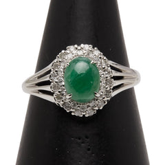 Pt900 プラチナ 翡翠 ダイヤ0.2ct リング 指輪 レディース 11号 【中古】