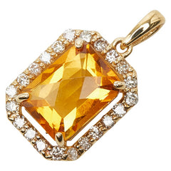 K18YG イエローゴールド シトリントパーズ1.30ct ダイヤ0.20ct ペンダントトップ ネックレス レディース 【中古】