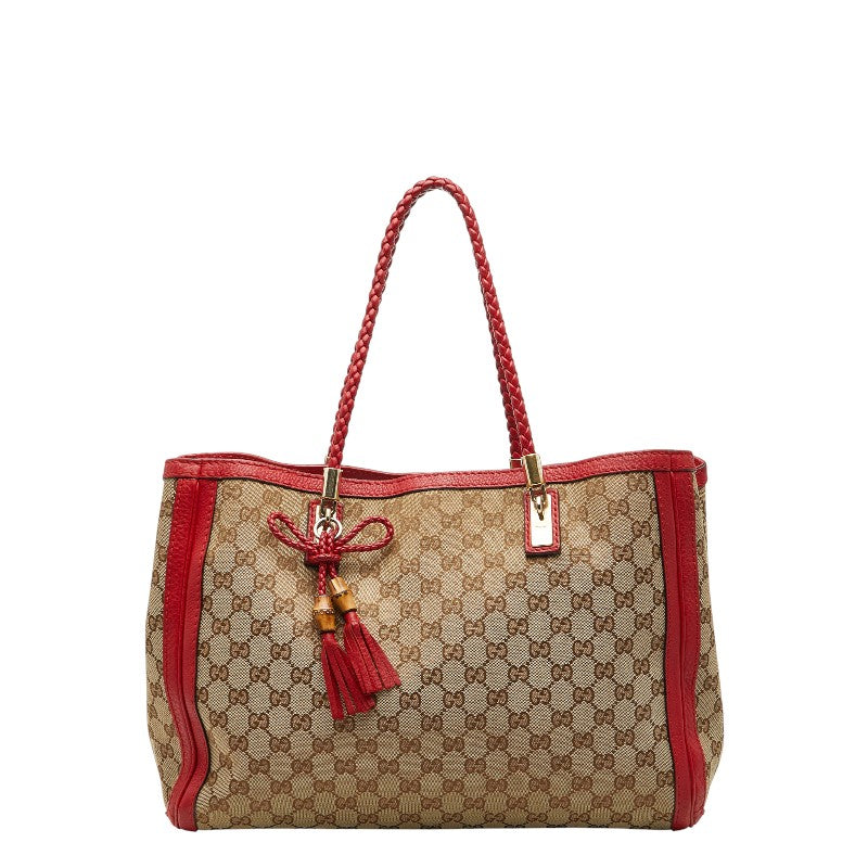 グッチ GGキャンバス バンブー タッセル トートバッグ 269945 ベージュ レッド キャンバス レザー レディース GUCCI 【中古】