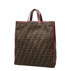 フェンディ ズッカ ホース モチーフ ハンドバッグ トートバッグ ブラウン レッド キャンバス レザー レディース FENDI 【中古】