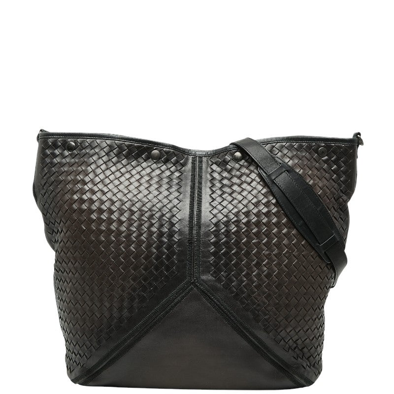 ボッテガヴェネタ イントレチャート ショルダーバッグ ブラウン ブラック レザー レディース BOTTEGAVENETA 【中古】