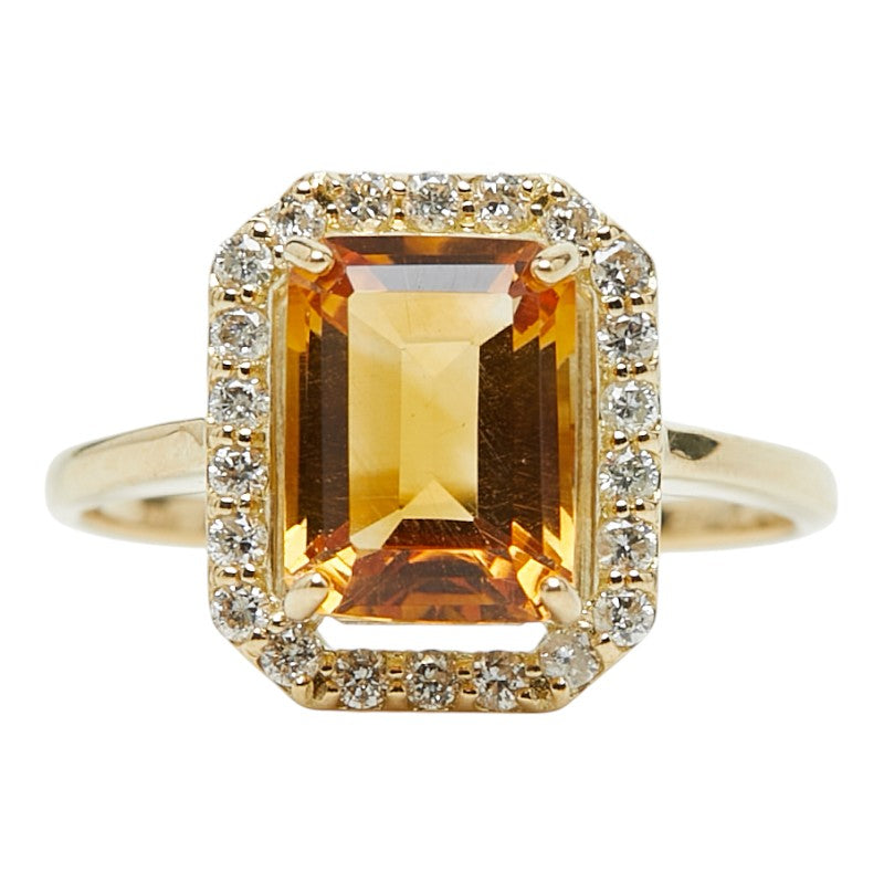 K18YG イエローゴールド シトリントパーズ1.45ct ダイヤ0.20ct リング 指輪 レディース 6.5号 【中古】