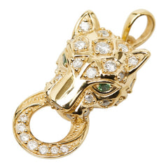K18YG イエローゴールド ダイヤ　0.45ct グリーンガーネット0.05ct パンサーモチーフ ペンダント ネックレス レディース 【中古】