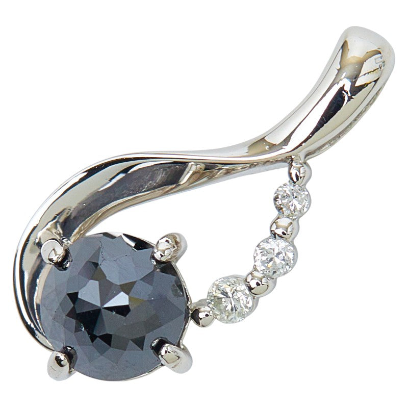 Pt900 プラチナ ブラックダイヤ1.00ct ダイヤ0.05ct しずく型モチーフ ペンダント ネックレス レディース 【中古】
