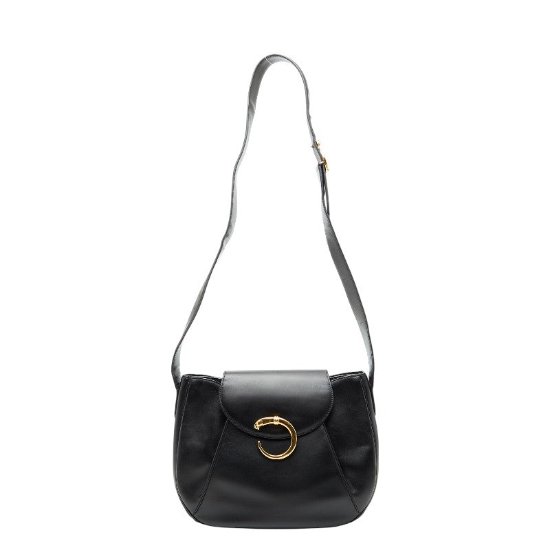 カルティエ パンテール 斜め掛け ショルダーバッグ ブラック レザー レディース CARTIER 【中古】