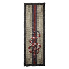 グッチ ウェブ＆スネーク プリント スカーフ 429733 ベージュ ブラック ウール レディース GUCCI 【中古】