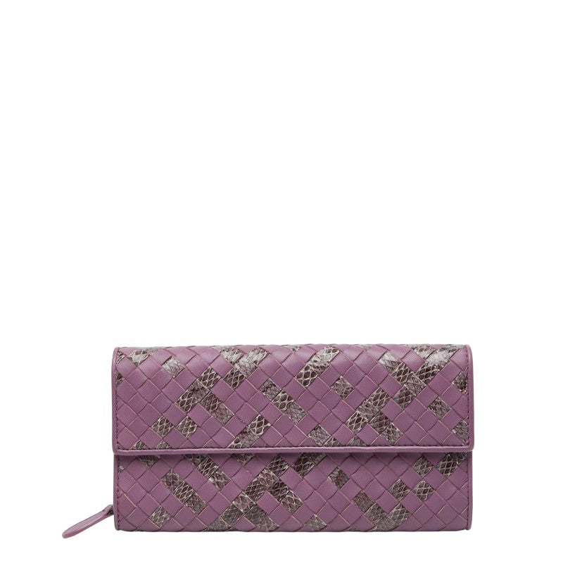 ボッテガヴェネタ イントレチャート 長財布 パープル レザー パイソン レディース BOTTEGAVENETA 【中古】