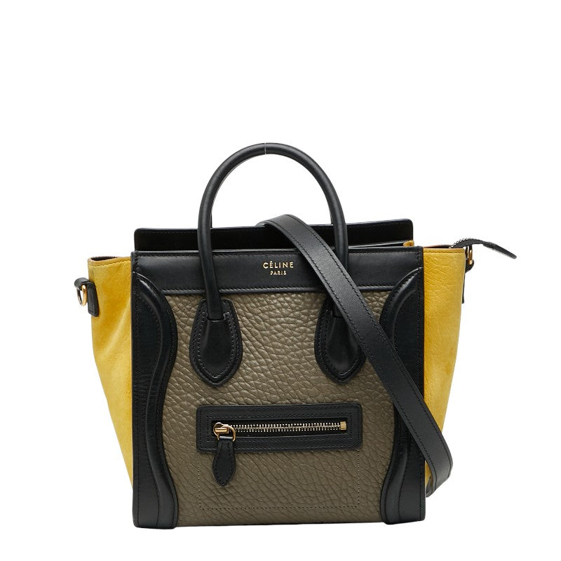 セリーヌ ラゲージ ナノショッパー トリコロール ハンドバッグ ショルダーバッグ 2WAY ベージュ マルチカラー レザー レディース CELINE 【中古】