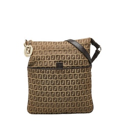 フェンディ ズッキーノ 斜め掛け ショルダーバッグ 8BT151 ベージュ ブラウン キャンバス レザー レディース FENDI 【中古】