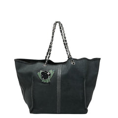 シャネル カメリア チェーントートバッグ ブラック グリーン キャビアスキン レディース CHANEL 【中古】