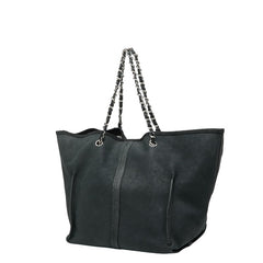シャネル カメリア チェーントートバッグ ブラック グリーン キャビアスキン レディース CHANEL 【中古】