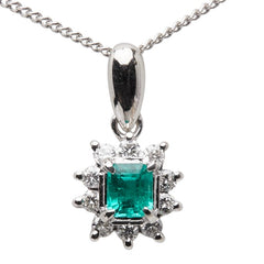 Pt900 プラチナ Pt850 プラチナ エメラルド0.19ct ダイヤ0.15ct ペンダントネックレス レディース 【中古】