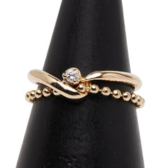 ヨンドシー K18YG イエローゴールド ダイヤ 1P 2連 リング 指輪 レディース 4℃ 7.5号 【中古】