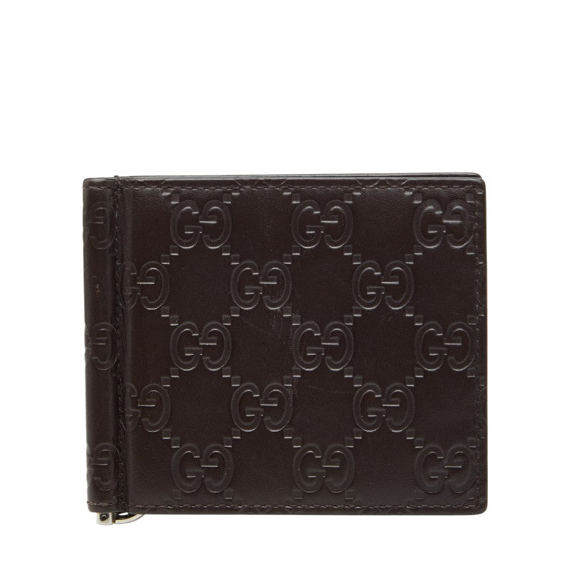 グッチ グッチシマ 二つ折り財布 マネークリップ 170580 ブラウン レザー メンズ GUCCI 【中古】