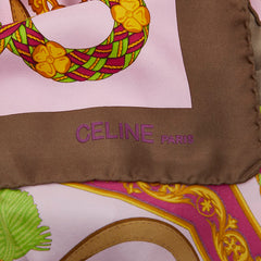 セリーヌ 総柄 スカーフ ピンク マルチカラー シルク レディース CELINE 【中古】