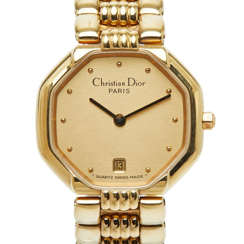 クリスチャンディオール オクタゴン 腕時計 48.153 クオーツ ゴールド文字盤 ステンレススチール レディース Christian Dior 【中古】