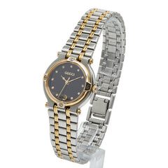 グッチ 11Pダイヤ 腕時計 9000L クオーツ ブラック文字盤 ステンレススチール メッキ レディース GUCCI 【中古】