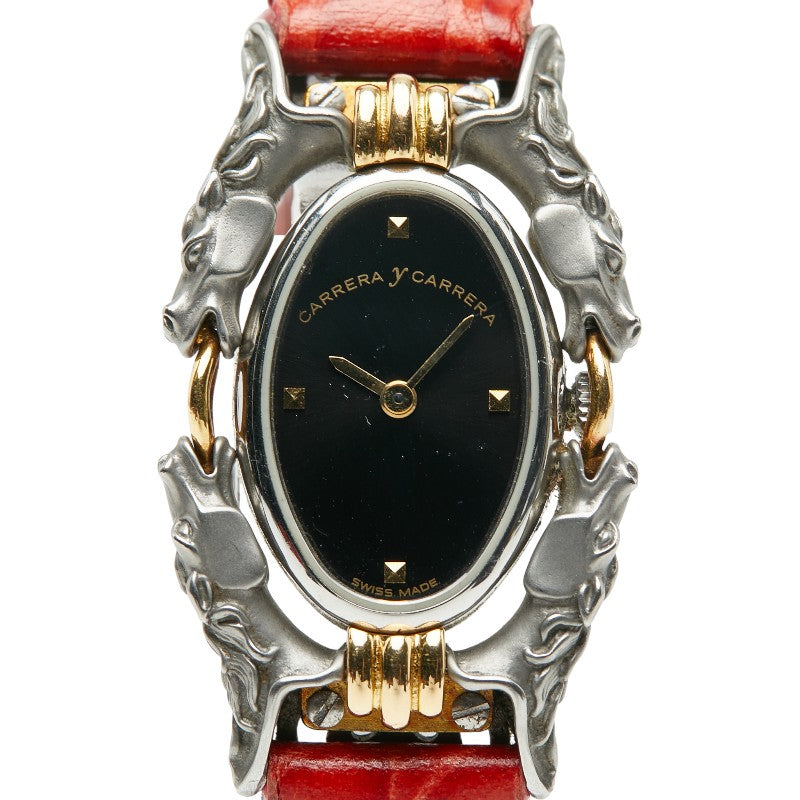 カレライカレラ カバロス ベルト（社外品） 腕時計 116 クオーツ ブラック文字盤 ステンレススチール レザー レディース Carrera y Carrera 【中古】