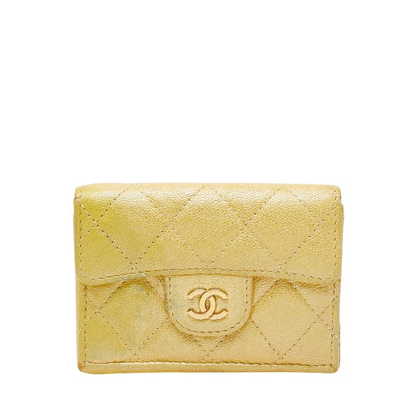 シャネル ココマーク マトラッセ 三つ折り財布 コンパクトウォレット イエロー キャビアスキン レディース CHANEL 【中古】