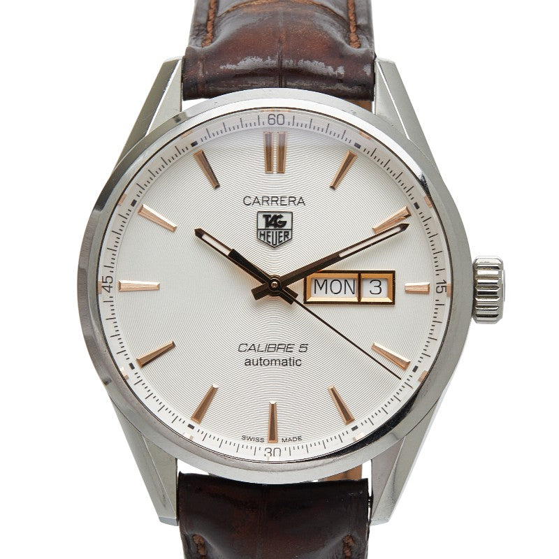 タグホイヤー カレラ キャリバー5 腕時計 WAR201D-1 自動巻き ベージュ文字盤 ステンレススチール アリゲーター メンズ TAG HEUER 【中古】