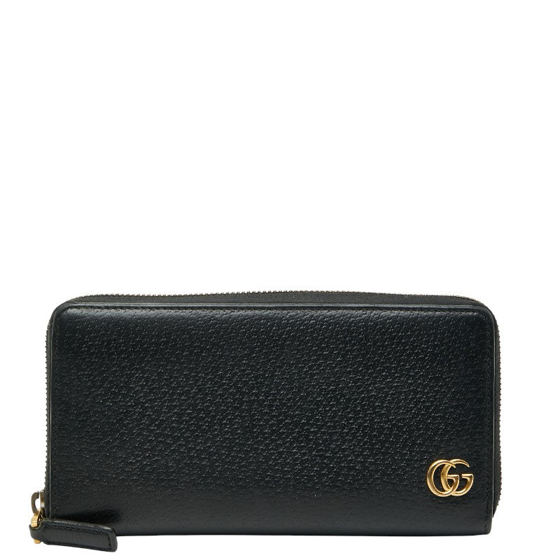 グッチ GGマーモント ラウンドファスナー 長財布 428736 ブラック レザー レディース GUCCI 【中古】