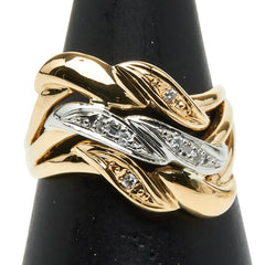 ゴールド K18YG イエローゴールド Pt900 プラチナ ダイヤ0.06ct リング 指輪 レディース 11.5号 【中古】