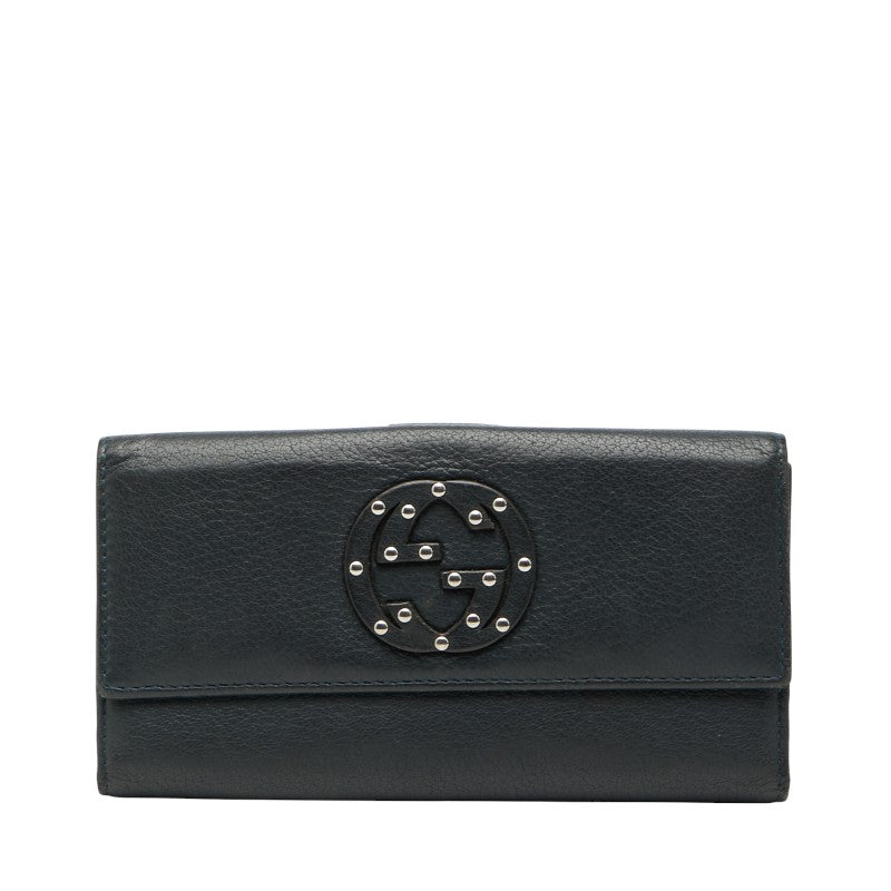 グッチ インターロッキングG 長財布 231843 ネイビー レザー レディース GUCCI 【中古】