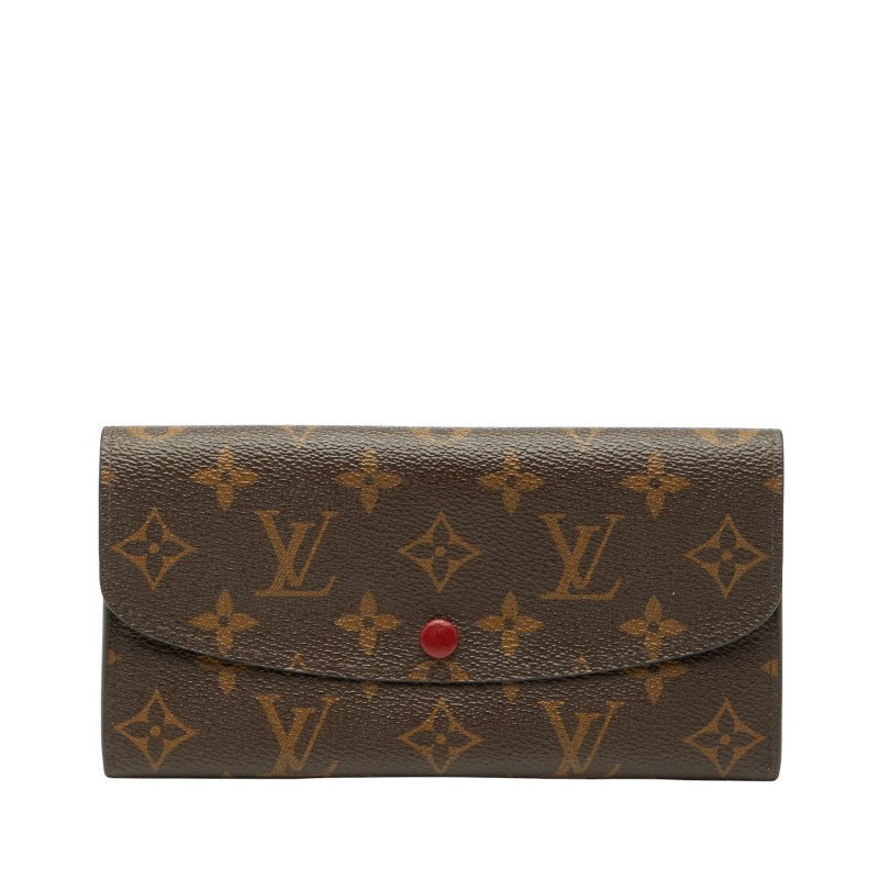 ルイ ヴィトン モノグラム ポルトフォイユ エミリー 長財布 M60136 ブラウン ルージュ レッド PVC レザー レディース LOUIS VUITTON 【中古】
