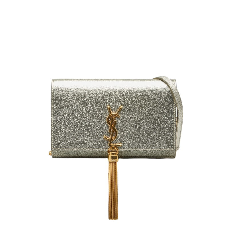 サンローラン YSLロゴ ケイト タッセル フリンジ 斜め掛け チェーン ショルダーバッグ ゴールド レザー レディース SAINT LAURENT 【中古】