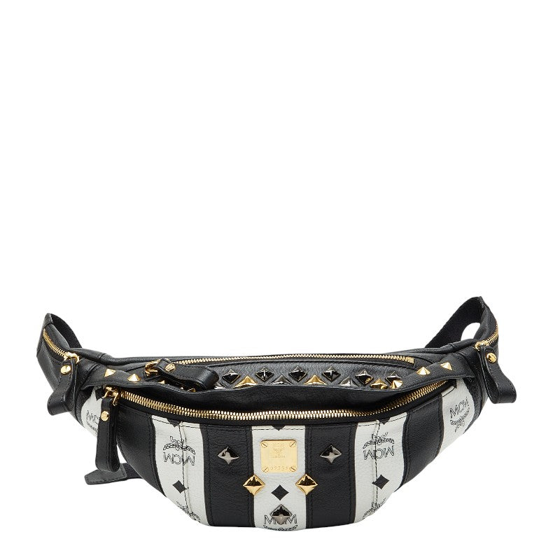 エム シー エム スタッズ ウエストバッグ ボディバッグ ブラック ホワイト レザー レディース MCM 【中古】
