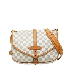 ルイ ヴィトン ダミエ アズール ソミュール スペシャルオーダー ショルダーバッグ N48202 ホワイト ブラウン PVC レザー レディース LOUIS VUITTON 【中古】