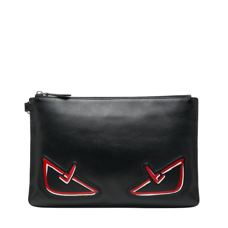 フェンディ モンスター バグズアイ クラッチバッグ セカンドバッグ ポーチ 7N0078 ブラック レザー レディース FENDI 【中古】