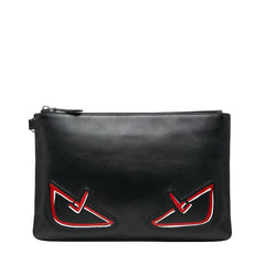 フェンディ モンスター バグズアイ クラッチバッグ セカンドバッグ ポーチ 7N0078 ブラック レザー レディース FENDI 【中古】