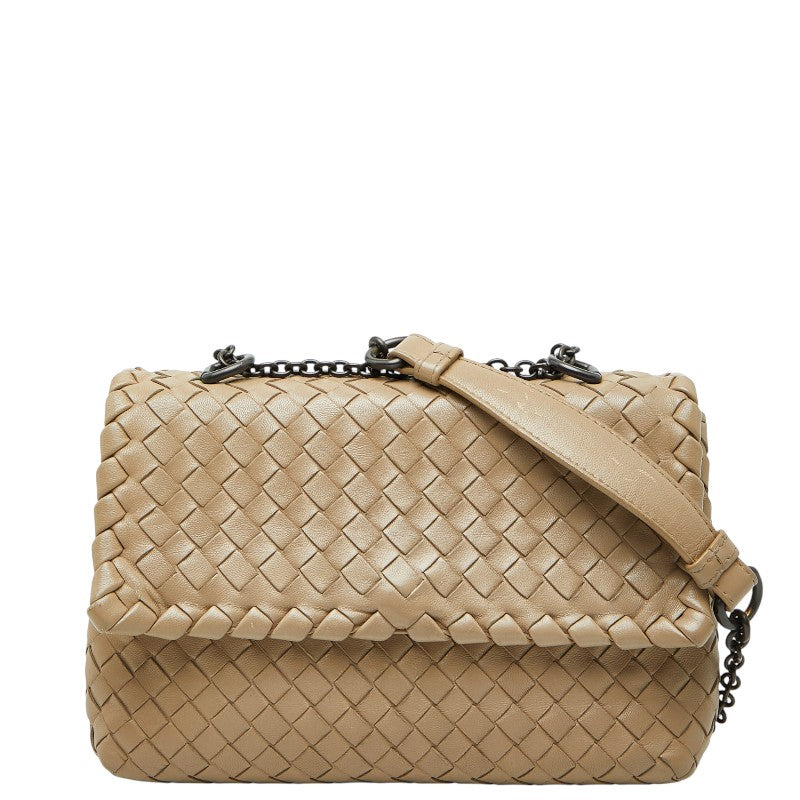 ボッテガヴェネタ イントレチャート チェーン ショルダーバッグ ベージュ レザー レディース BOTTEGAVENETA 【中古】