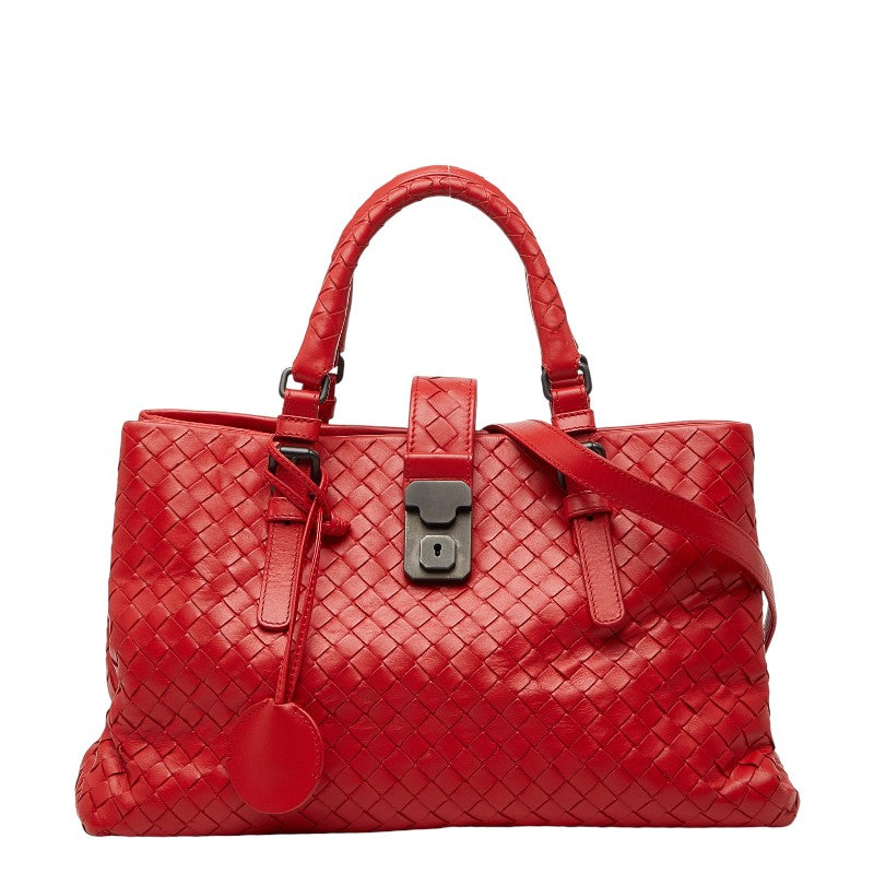 ボッテガヴェネタ ローマ イントレチャート ハンドバッグ ショルダーバッグ 2WAY レッド レザー レディース BOTTEGAVENETA 【中古】