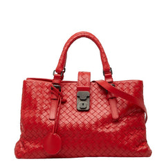 ボッテガヴェネタ ローマ イントレチャート ハンドバッグ ショルダーバッグ 2WAY レッド レザー レディース BOTTEGAVENETA 【中古】