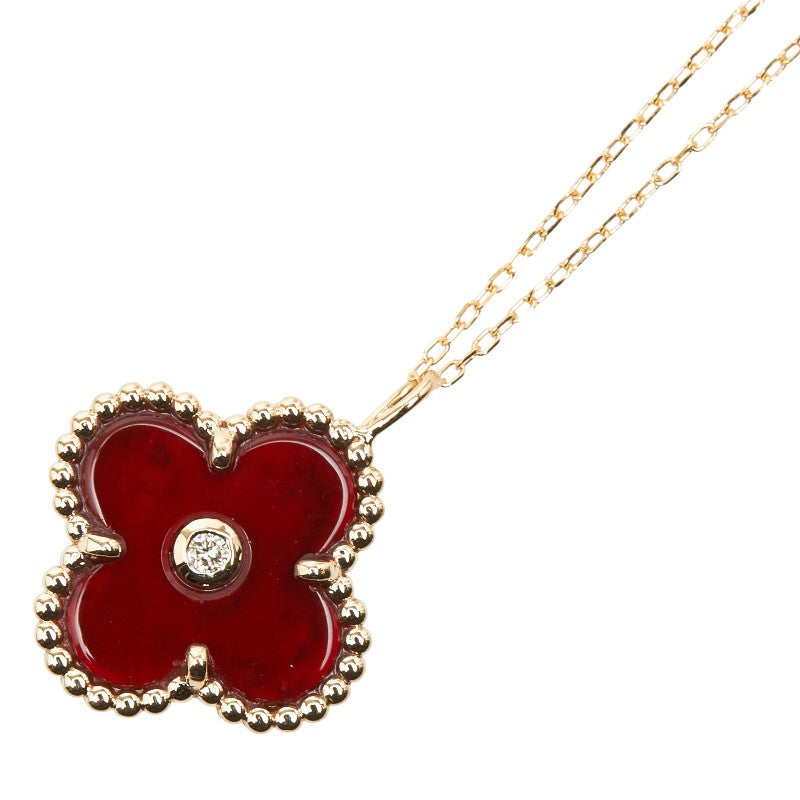 K18PG ピンクゴールド カーネリアン ダイヤ0.01ct フラワー 花 モチーフ ペンダントネックレス レディース 【中古】