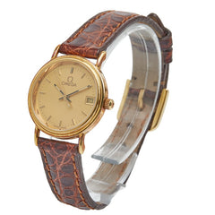 オメガ 腕時計 79801112 クオーツ ゴールド文字盤 ステンレススチール レザー レディース OMEGA 【中古】