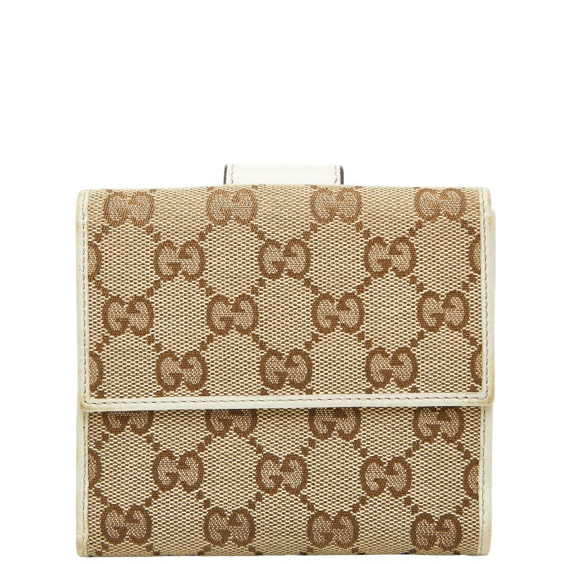 グッチ GGキャンバス 二つ折り財布 212090 ベージュ アイボリー キャンバス レザー レディース GUCCI 【中古】